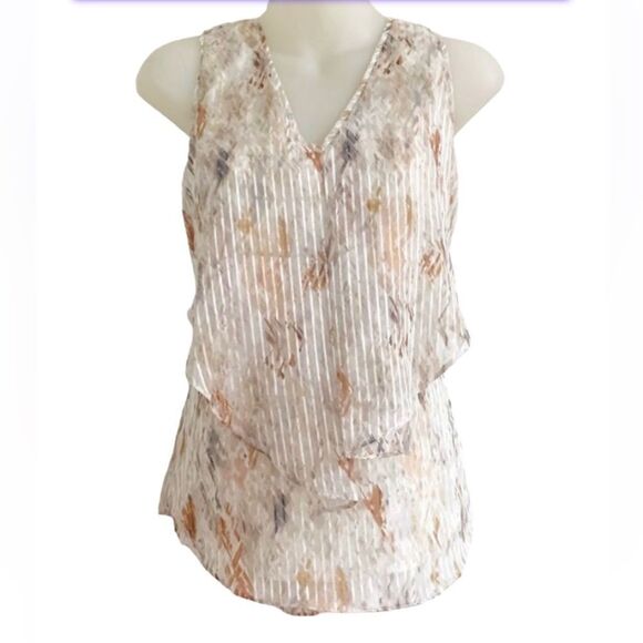 White House Black Market Sleeveless Floral V-Neck Blouse Pink Mauve, XXS - Picture 2 of 7